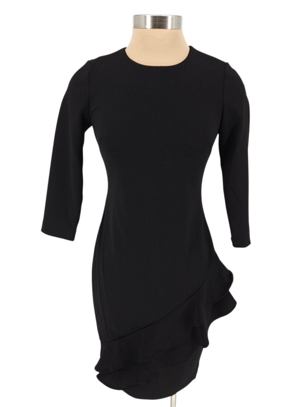 Calvin Klein Sheath Dress Classic Evening Black Ruffle 3/4 Sleeve Zip Back 2